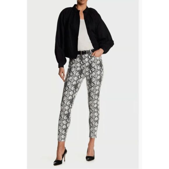 FRAME Ali High Rise Cigarette Jeans in Gris Multi Python Print Size 26 - Picture 1 of 13